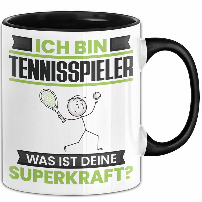 Tennisspieler Tasse Geschenk für Tennisspieler Geburtstag Lustiger Spruch Kaffee-Becher Was Ist Deine Superkraft Schwarz Trendation