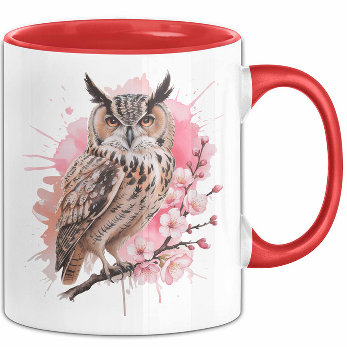Eule Tierliebhaber Tasse Geschenk Lustige Geschenkidee Spruch Eule Kirschblüte Rot Trendation