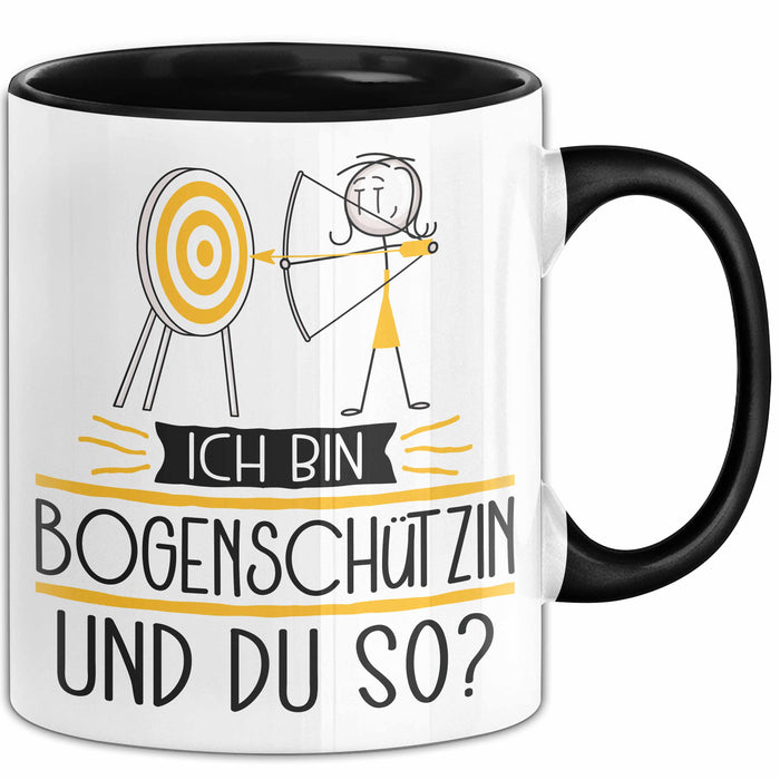 Bogenschützin Tasse Geschenk Ich Bin Bogenschützin Und Du So Geschenkidee Lustiger Spruch Becher Schwarz Trendation