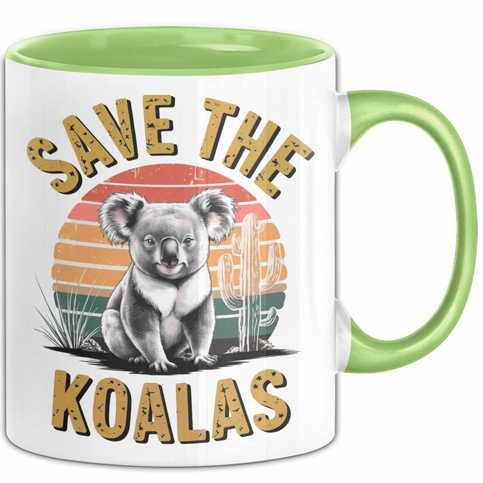 Koala Tierliebhaber Tasse Geschenk Lustige Geschenkidee Spruch Rettet Die Koalas Grün Trendation