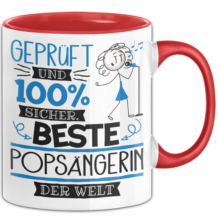Beste Popsängerin Der Welt Tasse Geschenk für Eine Popsängerin Geprüft Und Sicher Geschenkidee Geburtstag Weihnachten Rot Trendation