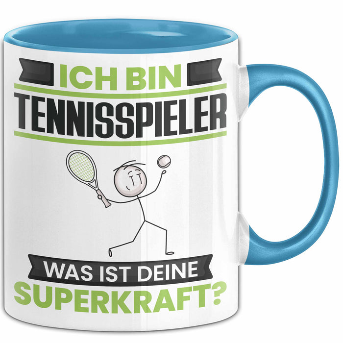 Tennisspieler Tasse Geschenk für Tennisspieler Geburtstag Lustiger Spruch Kaffee-Becher Was Ist Deine Superkraft Blau Trendation