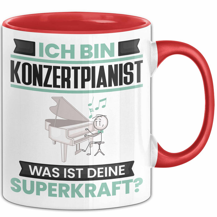 Konzertpianist Tasse Geschenk für Konzertpianist Geburtstag Lustiger Spruch Kaffee-Becher Was Ist Deine Superkraft Rot Trendation