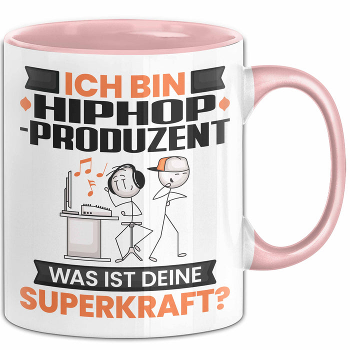 Hiphop-Produzent Tasse Geschenk für Hiphop-Produzent Geburtstag Lustiger Spruch Kaffee-Becher Was Ist Deine Superkraft Rosa Trendation