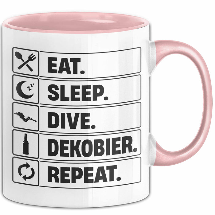 Taucher Tasse Geschenk Eat Sleep Geschenkidee Tauchen Becher Rosa Trendation