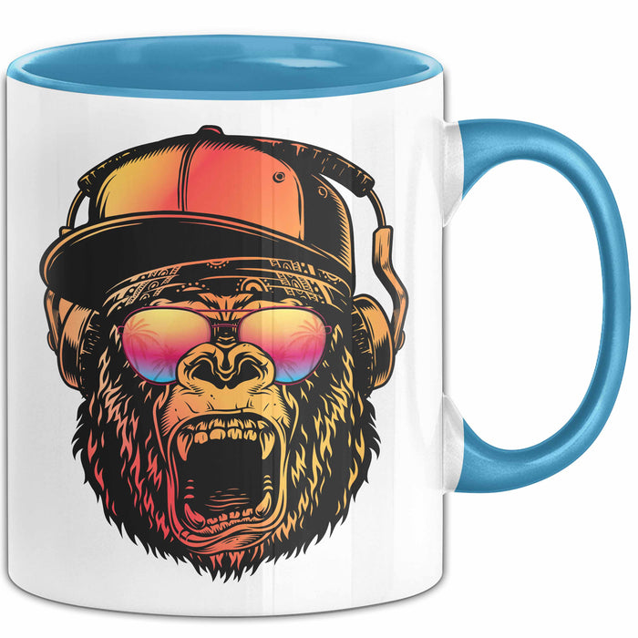 Affe Grafik Tasse Coole Tassen Geschenkidee Jungs Dj Chimpanse Becher Blau Trendation