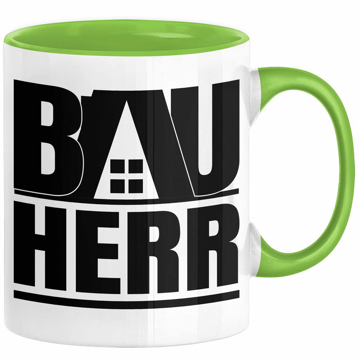 Bauherr Bauleiter Geschenk Tasse Hausbau Bauvorhaben Kaffee-Becher Geschenkidee Grün Trendation