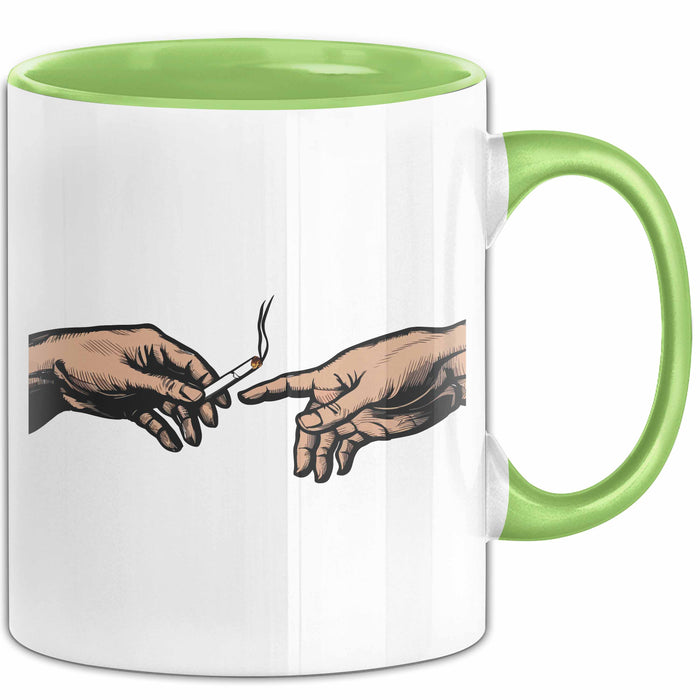 Raucher Tasse Geschenk Erschaffung Von Adam Kunst Geschenkidee 2 Hände Finger Joint Kiffer Grün Trendation