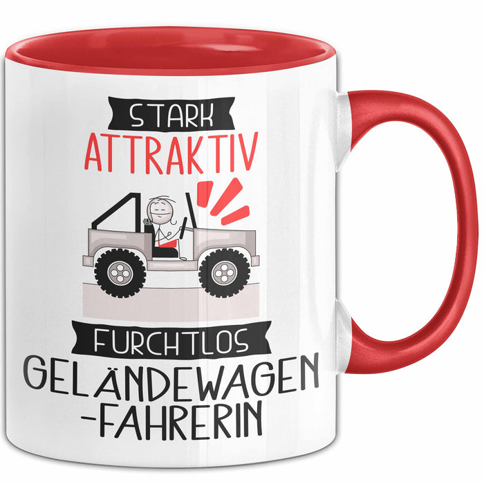 Geländewagenfahrerin Tasse Geschenk Becher Stark Attraktiv Furchtlos Geländewagenfahrerin Lustige Geschenkidee Rot Trendation