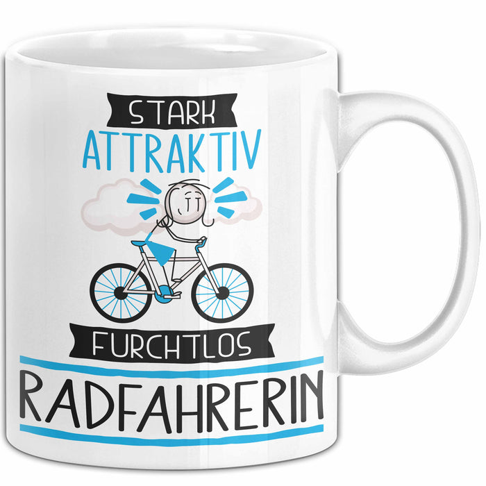 Radfahrerin Tasse Geschenk Becher Stark Attraktiv Furchtlos Radfahrerin Lustige Geschenkidee Weiß Trendation