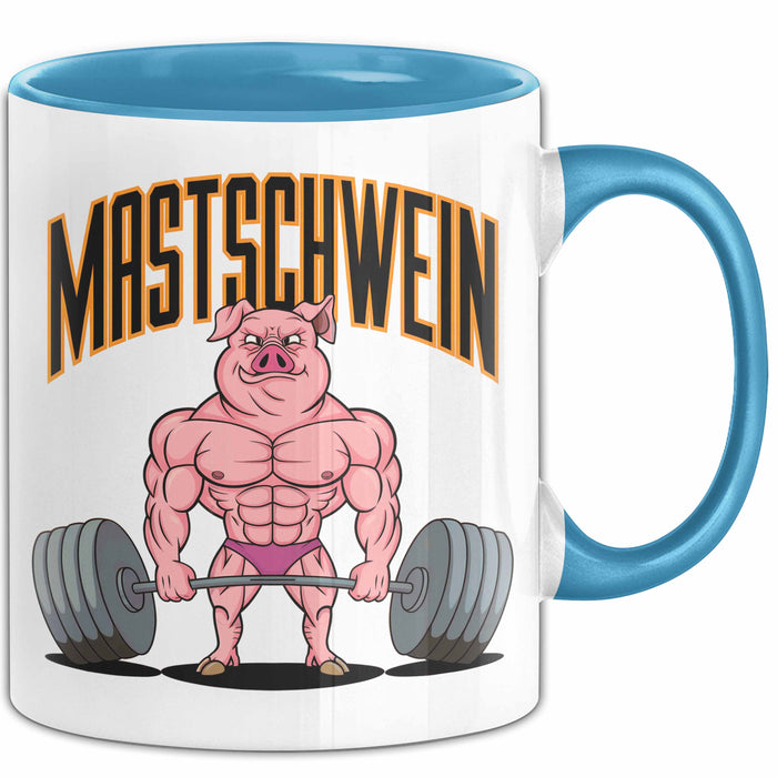 Schweinebauer Schweine Tier Gewichtheben Tasse Geschenk Lustige Geschenkidee Spruch Mastschwein Blau Trendation