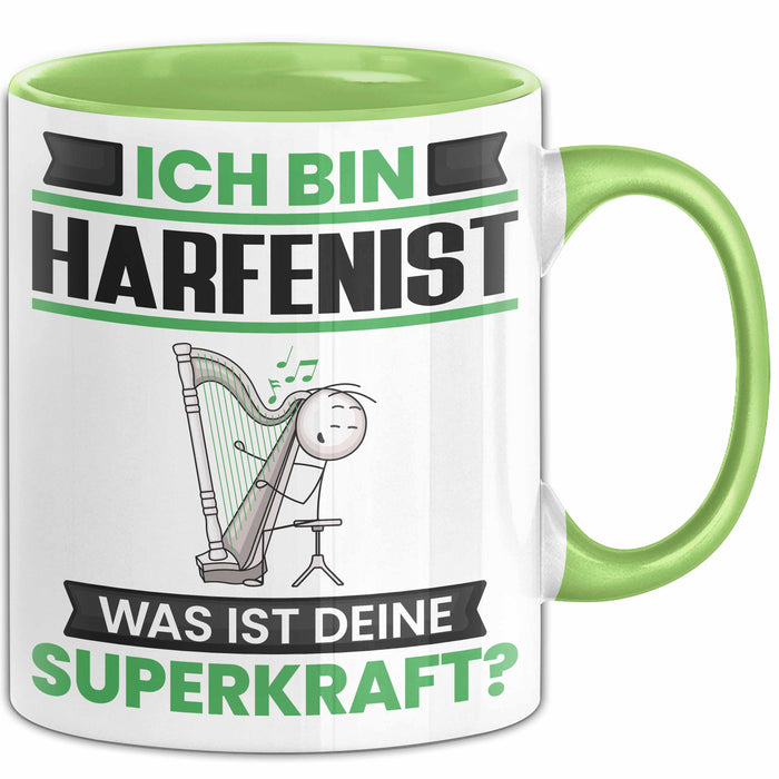 Harfenist Tasse Geschenk für Harfenist Geburtstag Lustiger Spruch Kaffee-Becher Was Ist Deine Superkraft Grün Trendation