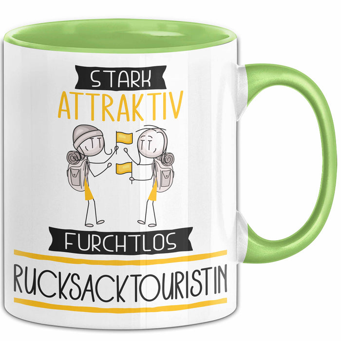 Rucksacktouristin Tasse Geschenk Becher Stark Attraktiv Furchtlos Rucksacktouristin Lustige Geschenkidee Grün Trendation