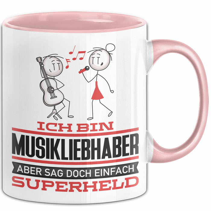 Musikliebhaber Geschenk Tasse Ich Bin Musikliebhaber Aber Sag Doch Einfach Superheld Lustige Geschenkdiee für Musikliebhaber Kaffee-Becher Rosa Trendation