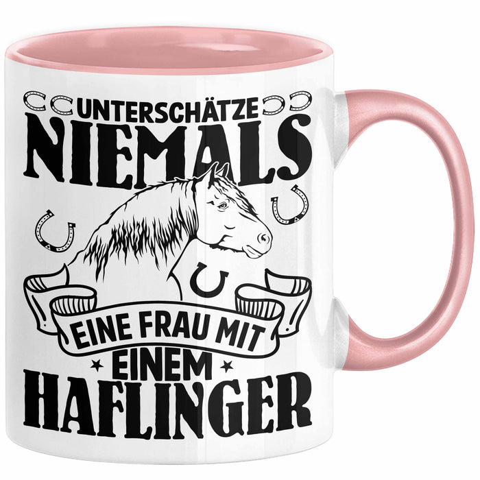 Haflinger Tasse Geschenk Haflinger-Besitzerin Pferde Kaffeetasse Geschenkidee Spruch Reiterin Reiten Pferde Kaffee-Becher Rosa Trendation