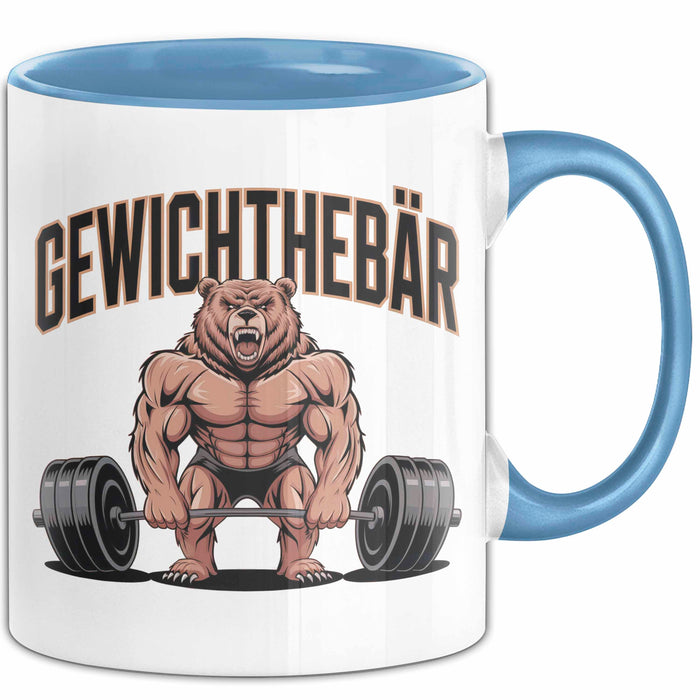 Gewichthebender Bär Tasse Geschenk Lustige Geschenkidee Spruch Gewichthebär Blau Trendation