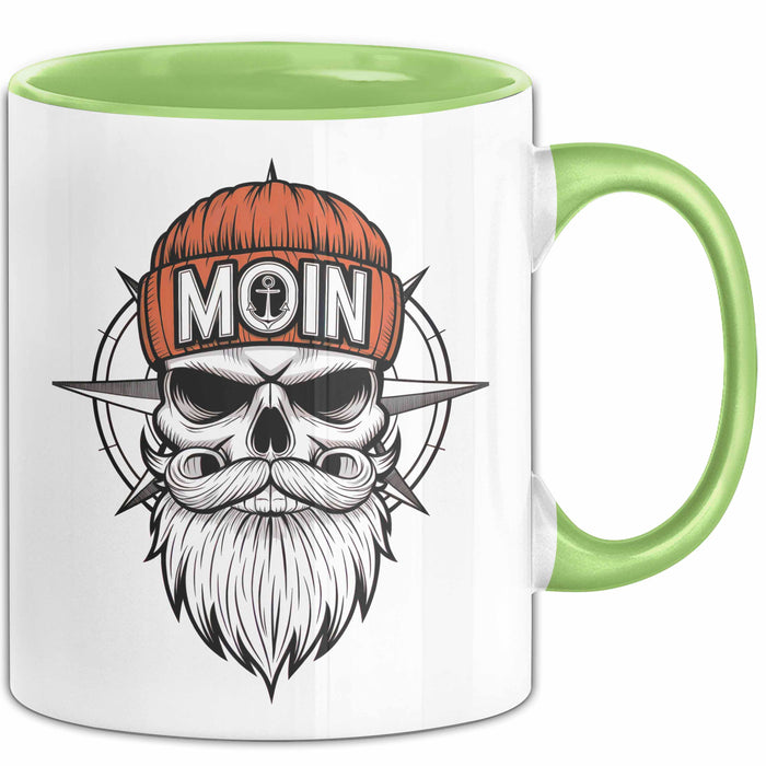 Nautischer Totenkopf Seemann Tasse Geschenk Lustige Geschenkidee Spruch Moin Grün Trendation
