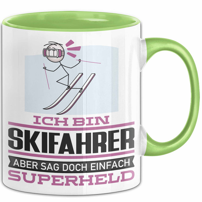 Skifahrer Geschenk Tasse Ich Bin Skifahrer Aber Sag Doch Einfach Superheld Lustige Geschenkdiee für Skifahrer Kaffee-Becher Grün Trendation
