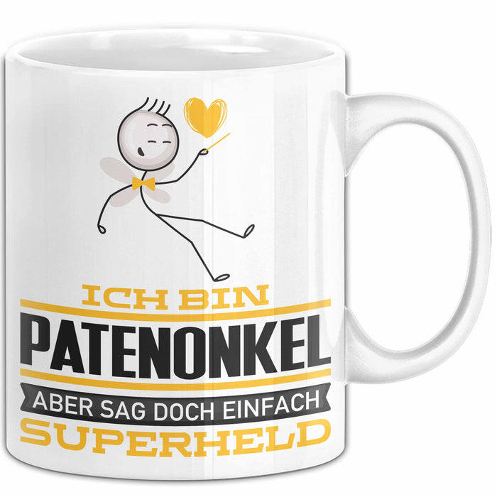 Patenonkel Geschenk Tasse Ich Bin Patenonkel Aber Sag Doch Einfach Superheld Lustige Geschenkdiee für Patenonkel Kaffee-Becher Weiß Trendation