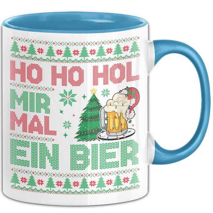 Ho Ho Hol Mir Mal Ein Bier Tasse Geschenk Ugly Tasse Geschenkidee Weihnachten Kaffee-Becher Blau Trendation