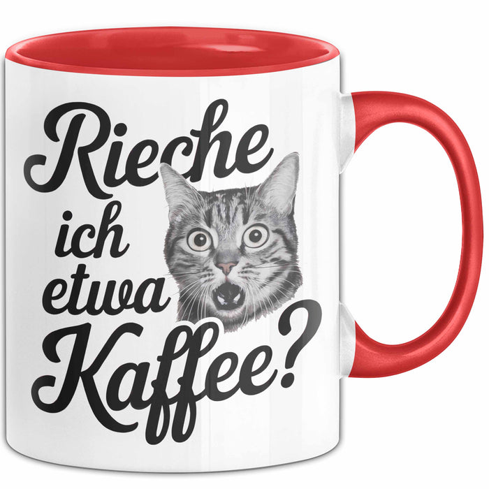 Kaffeeliebhaber Tasse Geschenk Lustige Geschenkidee Spruch Rieche Ich Etwa Kaffee Rot Trendation