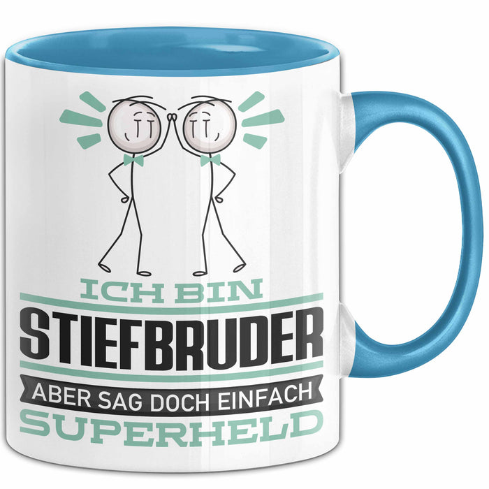 Stiefbruder Geschenk Tasse Ich Bin Stiefbruder Aber Sag Doch Einfach Superheld Lustige Geschenkdiee für Stiefbruder Kaffee-Becher Blau Trendation