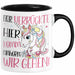 Nur Verrückte Hier Komm Einhorn Wir Gehen Tasse Geschenk Spruch für Frauen Einhorn-Liebhaber Schwarz Trendation