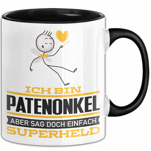 Patenonkel Geschenk Tasse Ich Bin Patenonkel Aber Sag Doch Einfach Superheld Lustige Geschenkdiee für Patenonkel Kaffee-Becher Schwarz Trendation