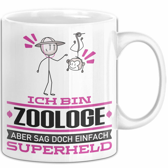 Zoologe Geschenk Tasse Ich Bin Zoologe Aber Sag Doch Einfach Superheld Lustige Geschenkdiee für Zoologe Kaffee-Becher Weiß Trendation