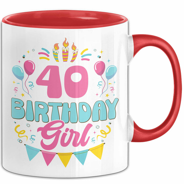 40. Geburtstag Tasse Frauen Mädchen Geschenkidee Lustig 40 Birthday Girl Lustiger Spruch Mutter Mama Rot Trendation
