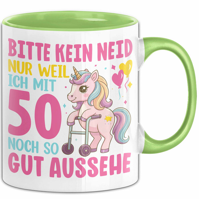 50. Geburtstag Tasse Frauen Geschenk Bitte Nur Kein Neid Nur Weil Ich mit 50 Noch So Gut Aussehe Mama Oma Grün Trendation