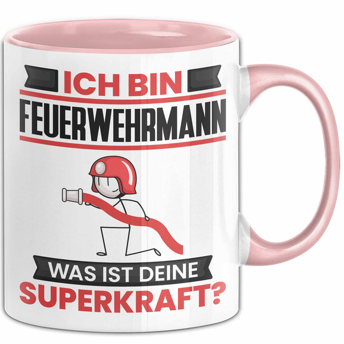 Feuerwehrmann Tasse Geschenk für Feuerwehrmann Geburtstag Lustiger Spruch Kaffee-Becher Was Ist Deine Superkraft Rosa Trendation