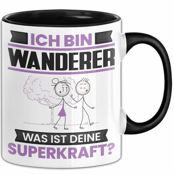 Wanderer Tasse Geschenk für Wanderer Geburtstag Lustiger Spruch Kaffee-Becher Was Ist Deine Superkraft Schwarz Trendation