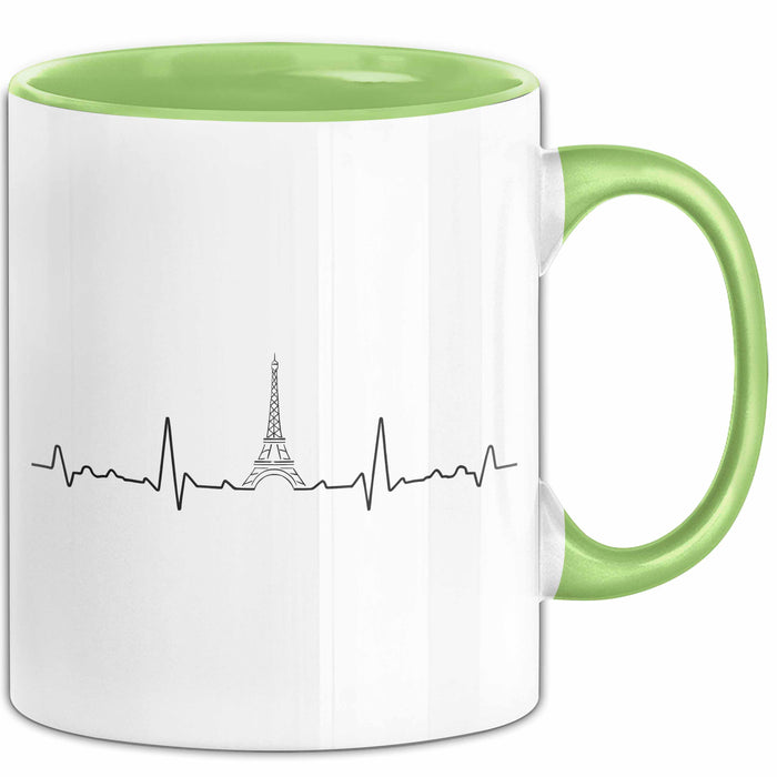 Frankreich Paris Eiffelturm Herzschlag Tasse Geschenk Lustige Geschenkidee Spruch Grün Trendation