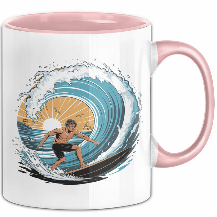Surfer Tasse Geschenkidee für Wellenreiter Lustiger Spruch Rosa Trendation