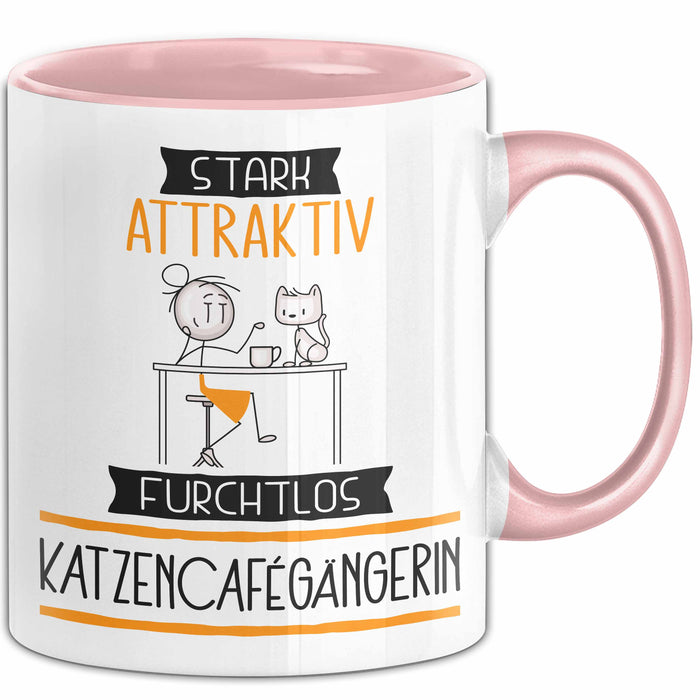 Katzencafégängerin Tasse Geschenk Becher Stark Attraktiv Furchtlos Katzencafégängerin Lustige Geschenkidee Rosa Trendation