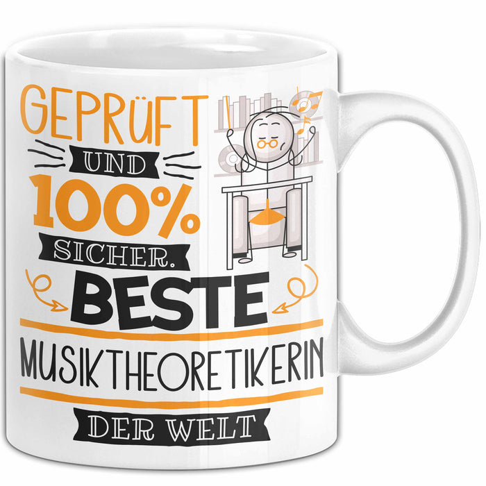 Beste Musiktheoretikerin Der Welt Tasse Geschenk für Eine Musiktheoretikerin Geprüft Und Sicher Geschenkidee Geburtstag Weihnachten Weiß Trendation