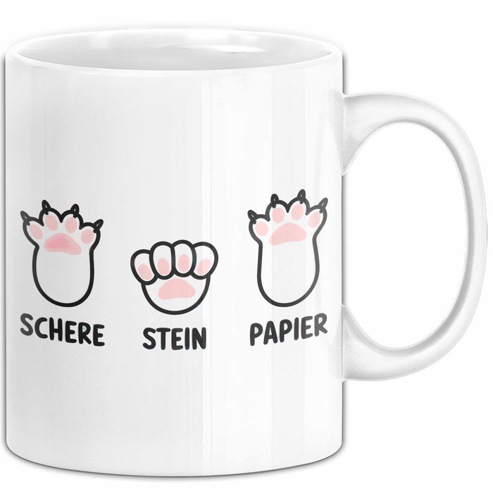 Katzen Tierliebhaber Tasse Geschenk Lustige Geschenkidee Spruch Schere Stein Papier Weiß Trendation