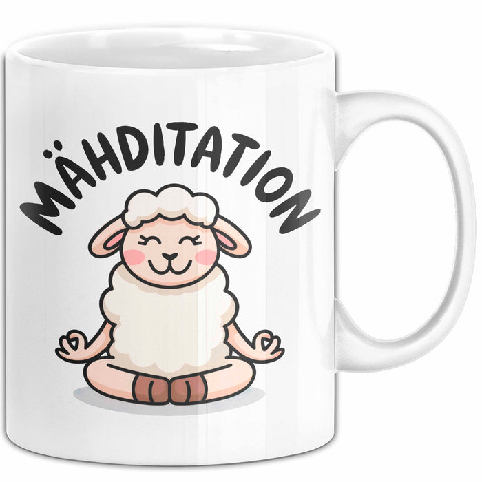 Schaf Tier Bauer Tasse Becher Geschenk Lustige Geschenkidee Spruch Mahditation Weiß Trendation