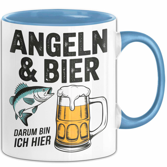 Angeln Fischer Bierliebhaber Tasse Geschenk Lustige Geschenkidee Spruch Angeln Und Bier Darum Bin Ich Hier Blau Trendation