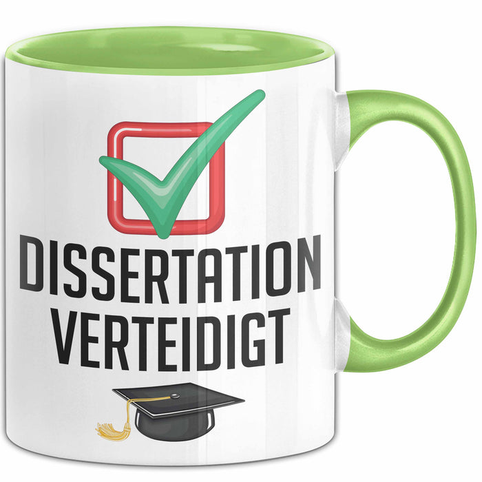 Doktorarbeit Geschafft Tasse Geschenk Dissertation Verteidigt Geschenkidee Master Doktor Kaffee-Becher Grün Trendation