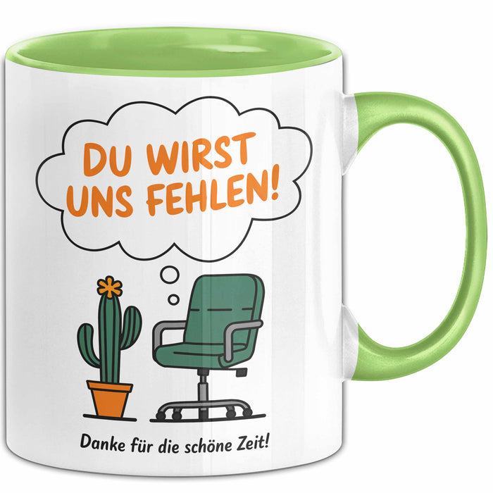 Büroarbeit Kollege Abschied Tasse Geschenk Lustige Geschenkidee Spruch Du Wirst Uns Fehlen Danke Für Die Schöne Zeit Grün Trendation