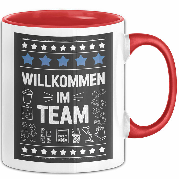 Office Arbeitskollege Tasse Geschenk Lustige Geschenkidee Spruch Willkommen Im Team Rot Trendation