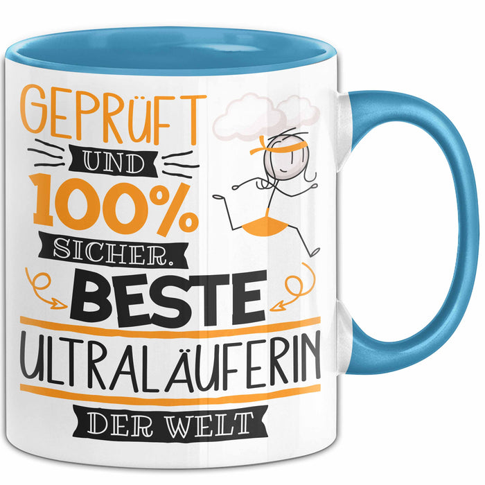 Beste Ultraläuferin Der Welt Tasse Geschenk für Eine Ultraläuferin Geprüft Und Sicher Geschenkidee Geburtstag Weihnachten Blau Trendation