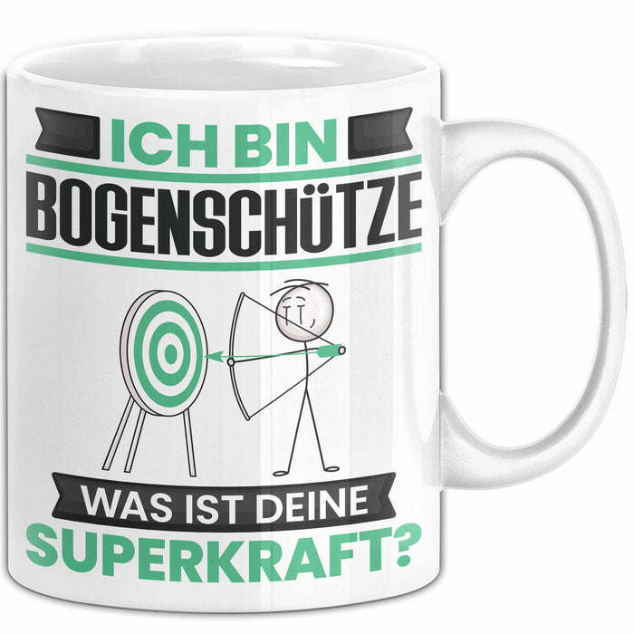 Bogenschütze Tasse Geschenk für Bogenschütze Geburtstag Lustiger Spruch Kaffee-Becher Was Ist Deine Superkraft Weiß Trendation