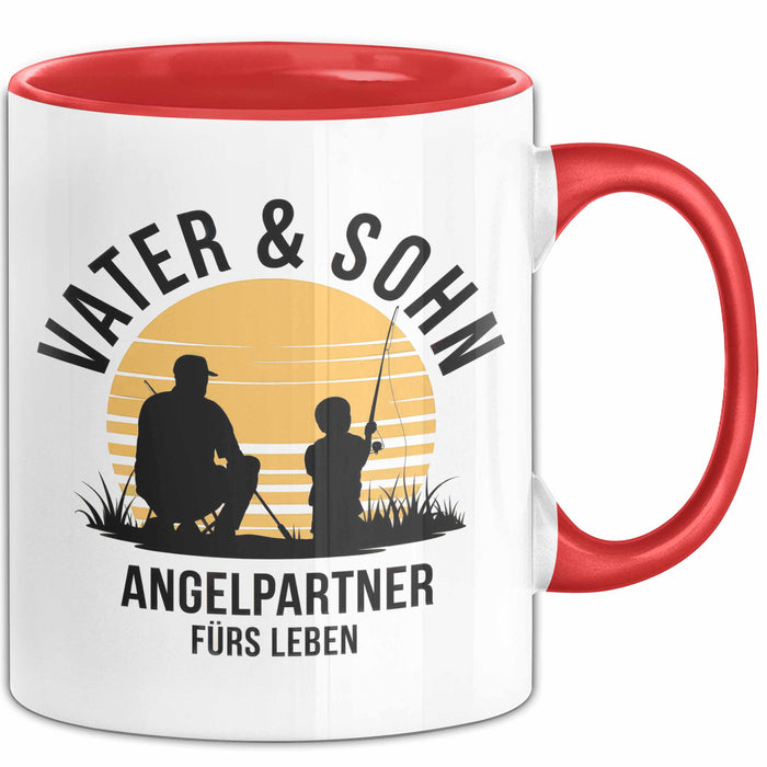 Angeln Fischer Vater Sohn Tasse Becher Geschenk Lustige Geschenkidee Spruch Vater & Sohn Angelpartner Fürs Leben Rot Trendation