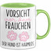 Hundeliebhaber Tasse Geschenk Lustiger Spruch Vorsicht Vor Dem Frauchen Grün Trendation