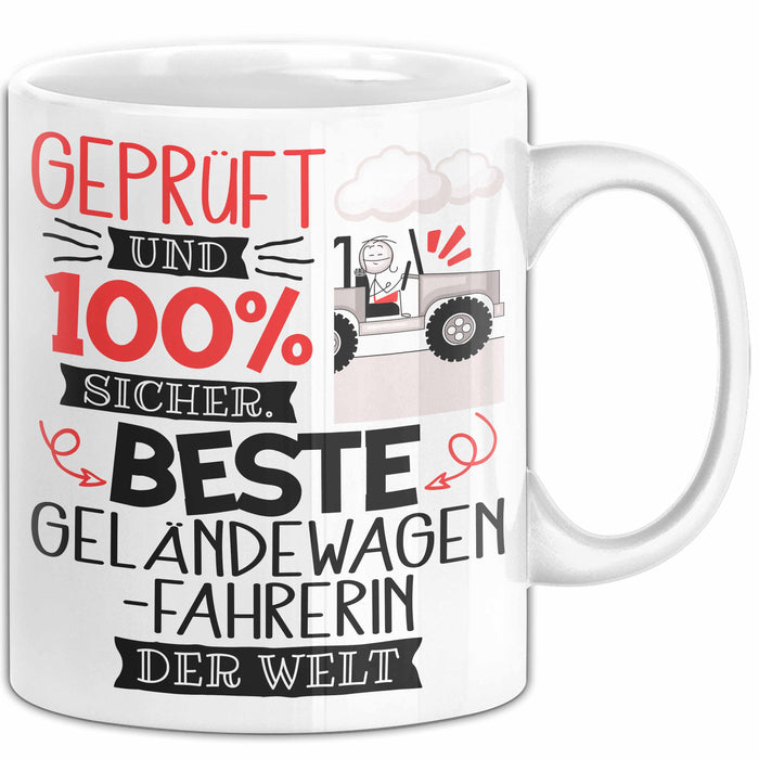 Beste Geländewagenfahrerin Der Welt Tasse Geschenk für Eine Geländewagenfahrerin Geprüft Und Sicher Geschenkidee Geburtstag Weihnachten Weiß Trendation
