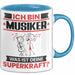 Musiker Tasse Geschenk für Musiker Geburtstag Lustiger Spruch Kaffee-Becher Was Ist Deine Superkraft Blau Trendation