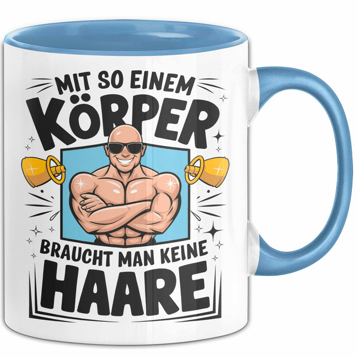 Glatzkopf Männer Tasse Geschenkidee Du Brauchst Keine Haare Blau Trendation
